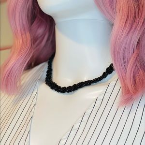 Multistrand Braided Black Glass Bead Necklace With Hook Closure